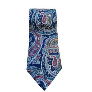 Vintage Oscar De La Renta Navy Paisley Tie 100% Silk Classic Preppy